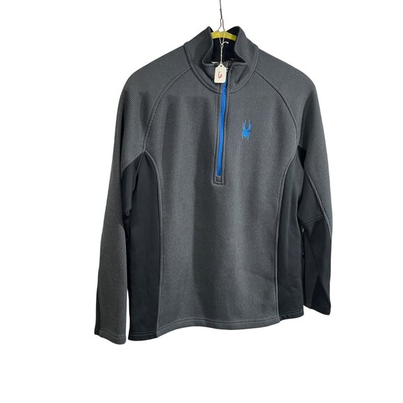 Spyder Mens XL Gray 1/4 Zip Pullover Fleece Sweater With Blue Accents - Picture 7 of 7